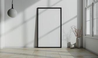 AI generated Blank picture frame hanging on the wall. Mock up photo