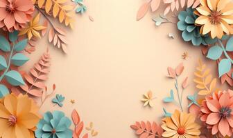 AI generated Abstract floral background paper cut style. Space for text photo