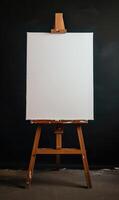 AI generated An easel with a blank white canvas in an art studio photo