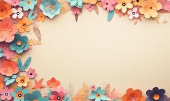 AI generated Abstract floral background paper cut style. Space for text photo