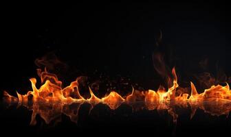 AI generated Fire flames on black background. Abstract blaze fire flame texture background. photo