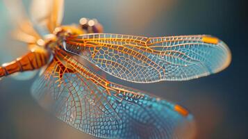 AI generated Capture the translucent beauty of a dragonfly's wings, emphasizing their intricate veining and iridescence, background image, generative AI photo