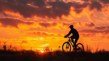 AI generated Cyclist at Sunset, background image, generative AI photo