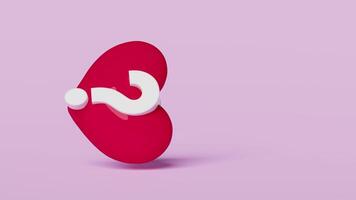 3d rosso cuore con bianca domanda marchio simbolo icona isolato su rosa sfondo. FAQ o frequentemente chiesto domande per Come è amore, minimo concetto, 3d rendere illustrazione video