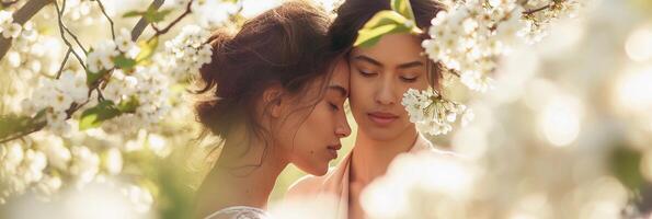 AI generated Spring Fashion Shoot, showcase spring fashion with models in light, background image, generative AI photo