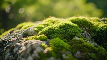 AI generated Explore the texture and vibrant green hues of moss covering rocks in a natural setting, background image, generative AI photo