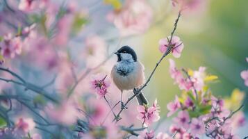 AI generated Springtime Wildlife, animals and birds enjoying the return of warmer weather, background image, generative AI photo