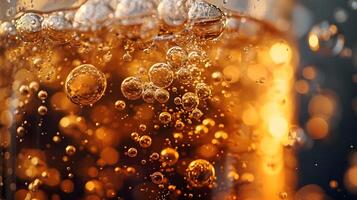 AI generated Dynamic and effervescent nature of bubbles rising in a glass of soda, background image, AI generated photo