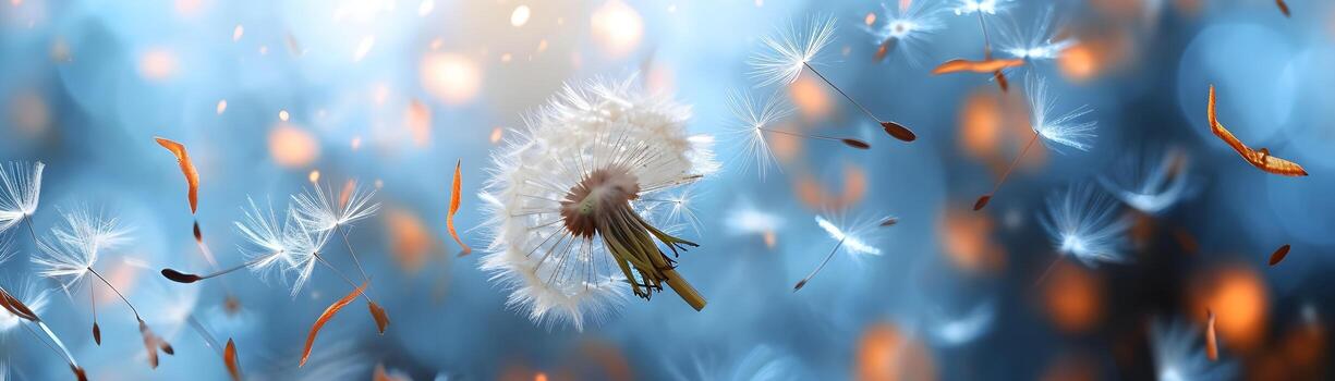 AI generated Freeze the moment when dandelion seeds are released into the air, background image, generative AI photo