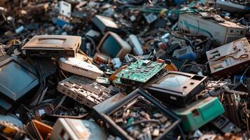 AI generated E-Waste Awareness, create an image that raises awareness about electronic waste, background image, generative AI photo