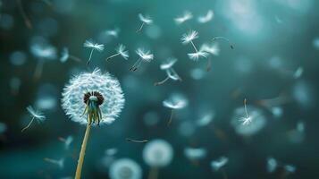 AI generated Freeze the moment when dandelion seeds are released into the air, background image, generative AI photo