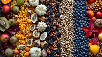 AI generated Intricate patterns and textures of various fruit seeds, background image, AI generated photo