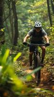 AI generated Mountain Biking Trail, background image, generative AI photo