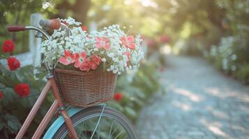 AI generated Retro Bicycle with Basket, background image, generative AI photo