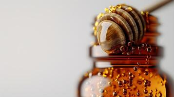 AI generated Close-up portrait of a honey bottle against white background, background image, AI generated photo