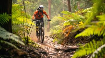 ai generado montaña andar en bicicleta camino, antecedentes imagen, generativo ai foto