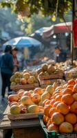 AI generated Local Market Discovery, showcase a traveler exploring a vibrant local market, background image generative AI photo