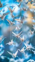 AI generated Paper Crane Cascade, background image, generative AI photo