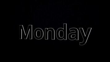 Monday text word gliding on black, glossy background, 3D animation. Silver, 3D text animation of word monday video