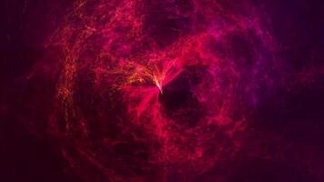 astratto sfondo con raggiante sfera e accendino aura. altro colore trattamenti a disposizione. movimento sfondo esplosione con particelle e sfera. atomo scienza tecnologia, energia cerchio sfera palla video