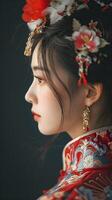 AI generated Portrait of young beautiful chinese female wearing traditional chinese clothes, generative AI photo