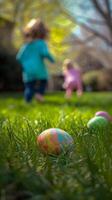 AI generated Easter Egg Hunt, background image, generative AI photo