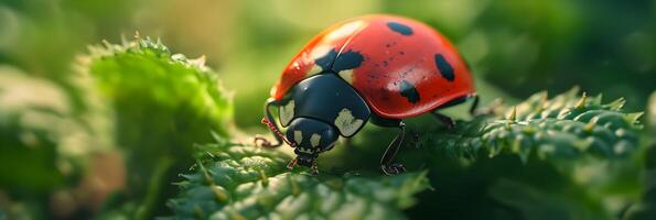 AI generated Get an up-close view of a ladybug, showcasing its vibrant colors, background image, generative AI photo