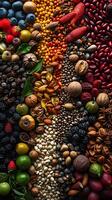 AI generated Intricate patterns and textures of various fruit seeds, background image, AI generated photo