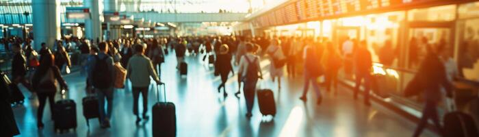 ai generado aeropuerto ajetreo y bullicio, antecedentes imagen generativo ai foto