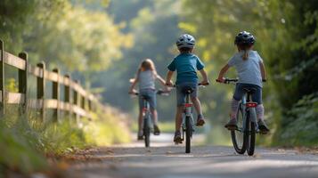 ai generado familia bicicleta conducir, familia ciclismo juntos en un parque, antecedentes imagen, generativo ai foto