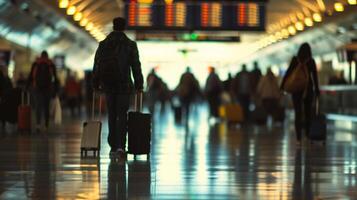 ai generado aeropuerto ajetreo y bullicio, antecedentes imagen generativo ai foto