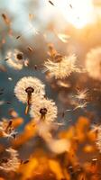 AI generated Freeze the moment when dandelion seeds are released into the air, background image, generative AI photo