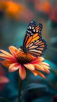 AI generated Butterfly resting on a vibrant flower, background image, generative AI photo