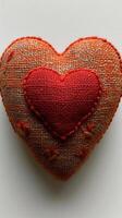 AI generated Valentine's day heart in bright colored embroidery style, background image, generative AI photo