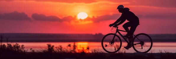 AI generated Cyclist at Sunset, background image, generative AI photo