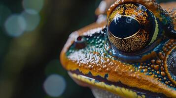 AI generated Colorful and textured skin of a rainforest frog, background image, generative AI photo