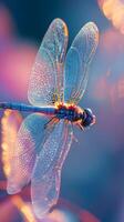 AI generated Capture the translucent beauty of a dragonfly's wings, emphasizing their intricate veining and iridescence, background image, generative AI photo