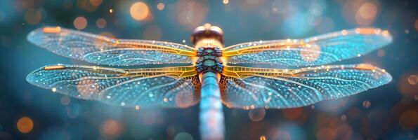 AI generated Capture the translucent beauty of a dragonfly's wings, emphasizing their intricate veining and iridescence, background image, generative AI photo