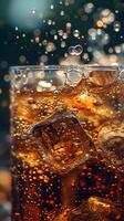 AI generated Dynamic and effervescent nature of bubbles rising in a glass of soda, background image, AI generated photo