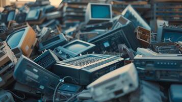 AI generated E-Waste Awareness, create an image that raises awareness about electronic waste, background image, generative AI photo