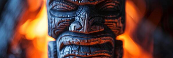 AI generated Woodblock Tiki image, background image, generative AI photo