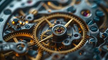 AI generated Close-up image that highlights the elegance of vintage watch gears, background image, AI generated photo