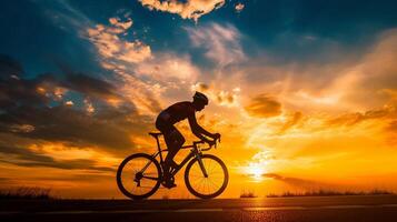 AI generated Cyclist at Sunset, background image, generative AI photo