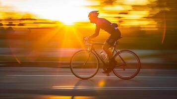 ai generado ciclista a atardecer, antecedentes imagen, generativo ai foto