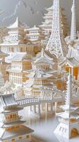 AI generated Origami Architecture, intricate origami structures, such as buildings, bridges or landmarks, background image, generative AI photo