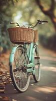 AI generated Retro Bicycle with Basket, background image, generative AI photo