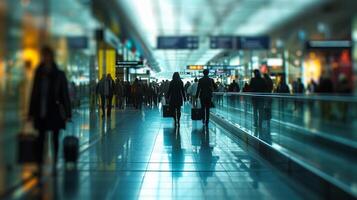 ai generado aeropuerto ajetreo y bullicio, antecedentes imagen generativo ai foto