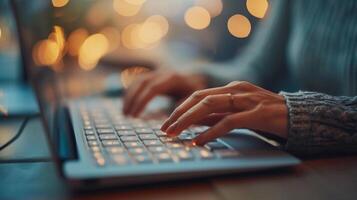 AI generated Zoom in on a person's hands typing on a keyboard, background image, generative AI photo