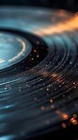 AI generated Intricate grooves and textures on the surface of a vinyl record, background image, AI generated photo