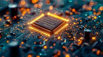 AI generated Electronic microcosm of a macro circuit board, background image, AI generated photo